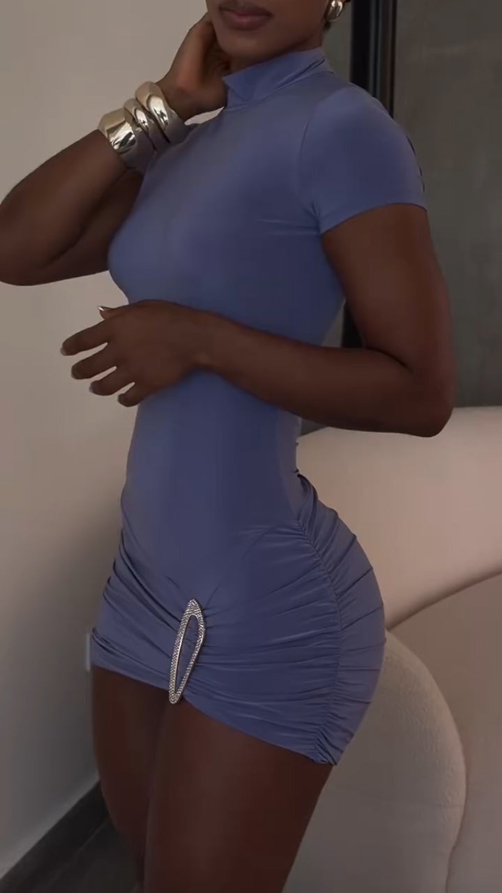 Women Round Neck Short Sleeved Sexy Temperament Hip Hugging Dress
