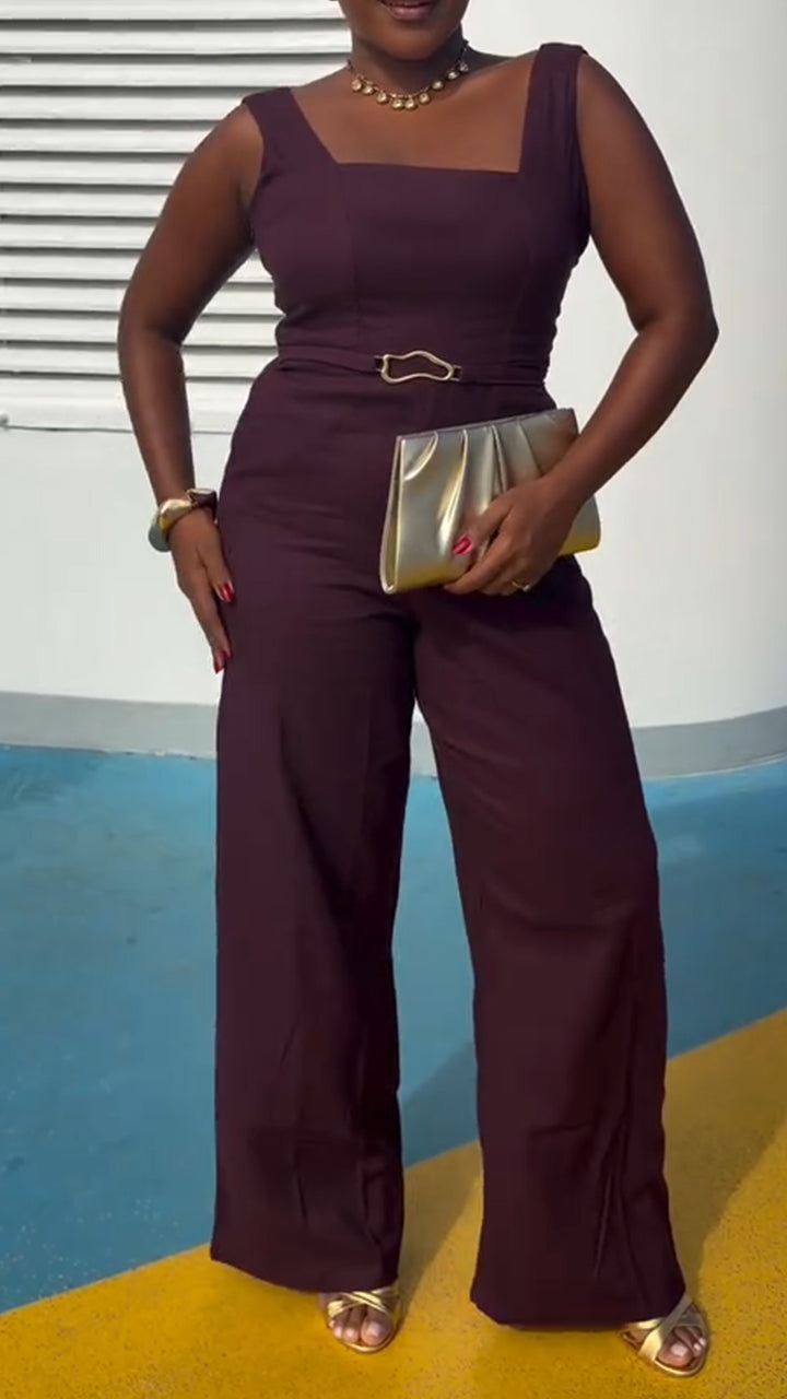 Women Square Neck Sleeveless Style Wide Leg Jumpsuit