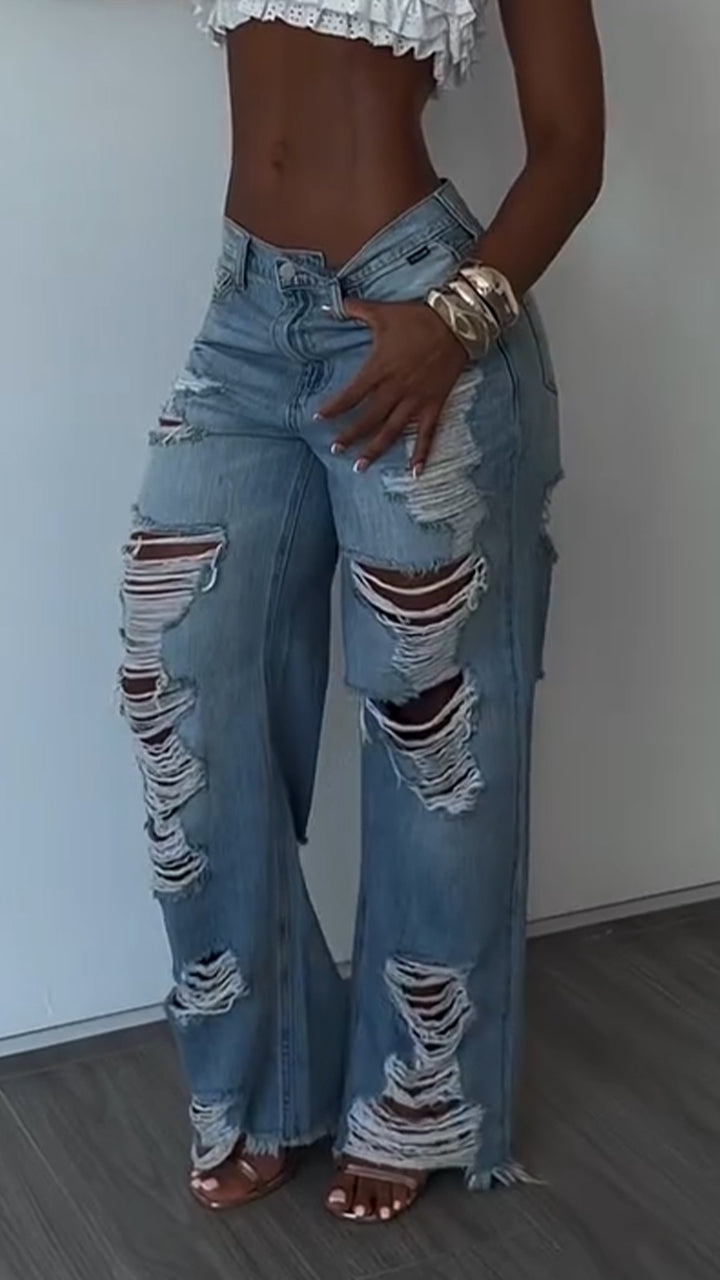 Women Ripped Scratch Casual Jeans