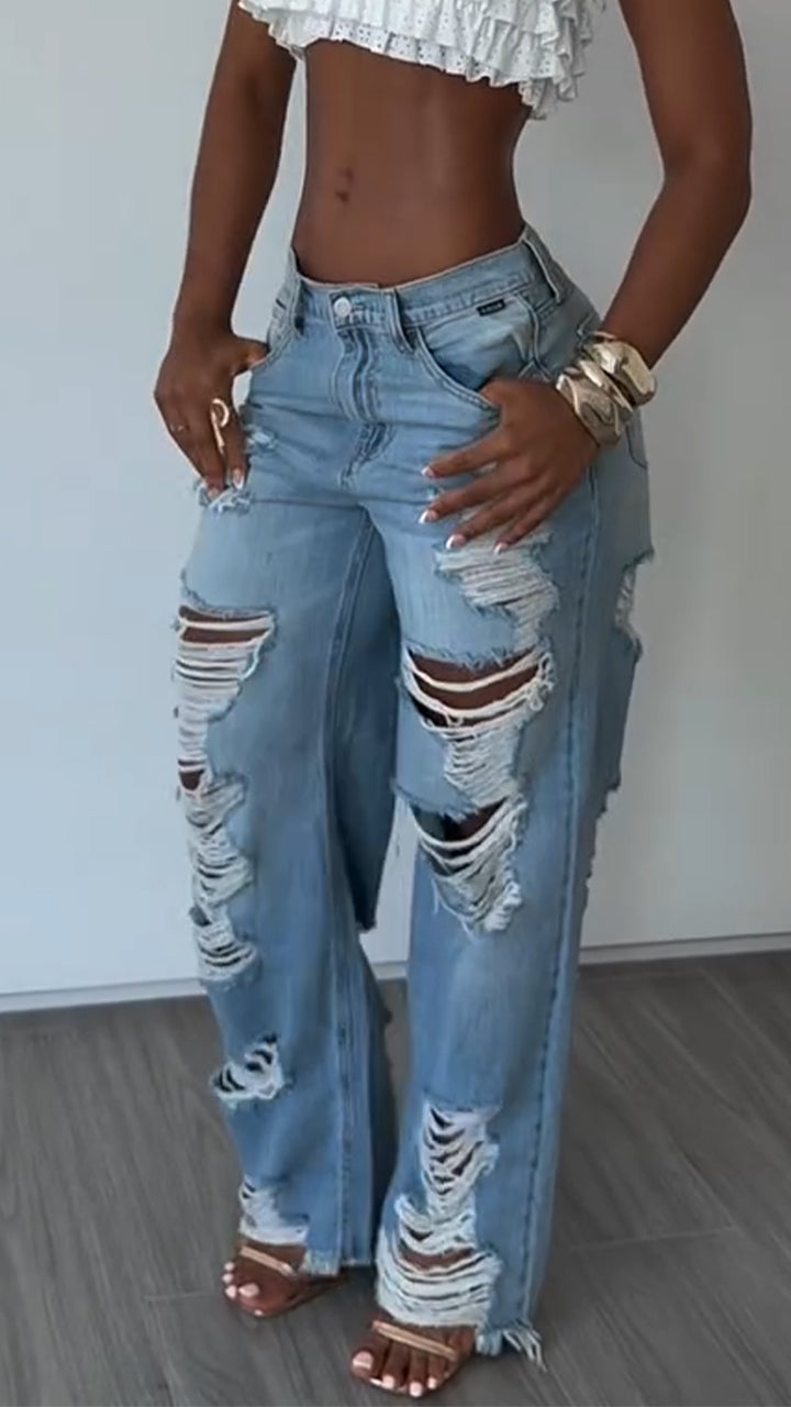 Women Ripped Scratch Casual Jeans