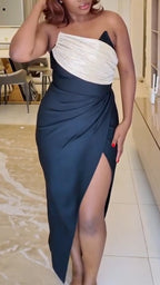 Women Strapless Patchwork Slit Elegant Temperament Dress