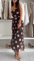 Women Strapless Patchwork Polka Dot Elegant Casual Dress