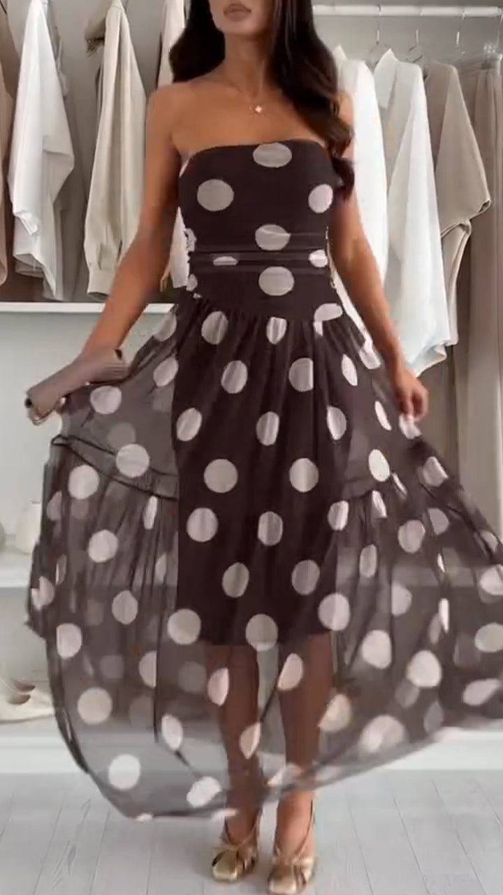 Women Strapless Patchwork Polka Dot Elegant Casual Dress