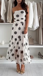 Women Strapless Patchwork Polka Dot Elegant Casual Dress