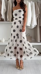 Women Strapless Patchwork Polka Dot Elegant Casual Dress