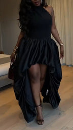 Women Round Neck Sleeveless Patchwork Elegant Temperament Dinner Party Style Dress