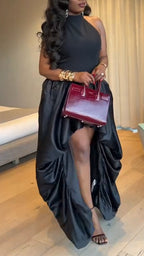 Women Round Neck Sleeveless Patchwork Elegant Temperament Dinner Party Style Dress