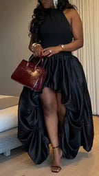 Women Round Neck Sleeveless Patchwork Elegant Temperament Dinner Party Style Dress