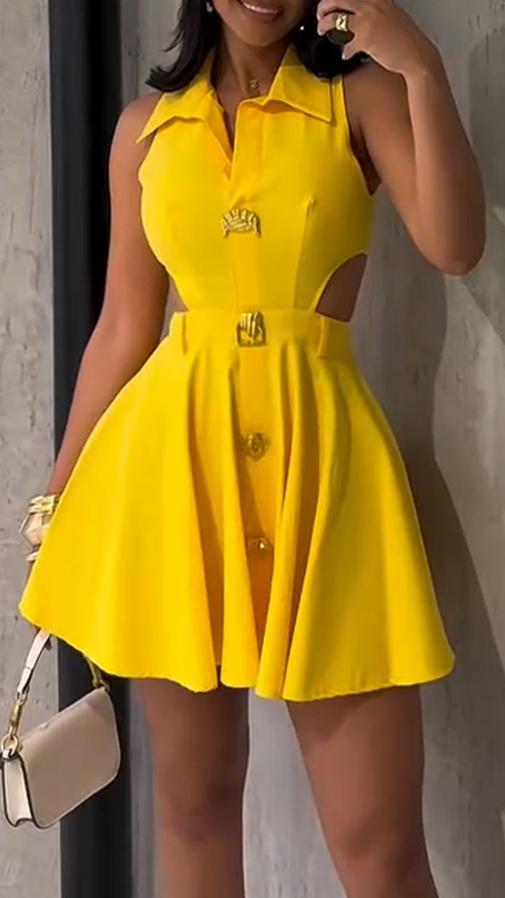 Women Collar Patchwork Hollow Casual Dress