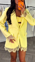Women Collar Patchwork Lace Print Temperament Commuting Jacket