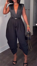 Women Deep V-neck Top + Pants Casual Outfit with Temperament