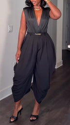 Women Deep V-neck Top + Pants Casual Outfit with Temperament