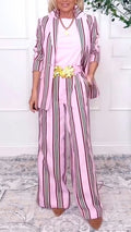 Women Collar Vertical Stripe Jacket + Pants Temperament Commuting Suit