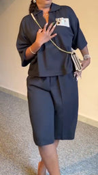 Women Flared Elbow-Length Sleeve Top + Pants Casual Set