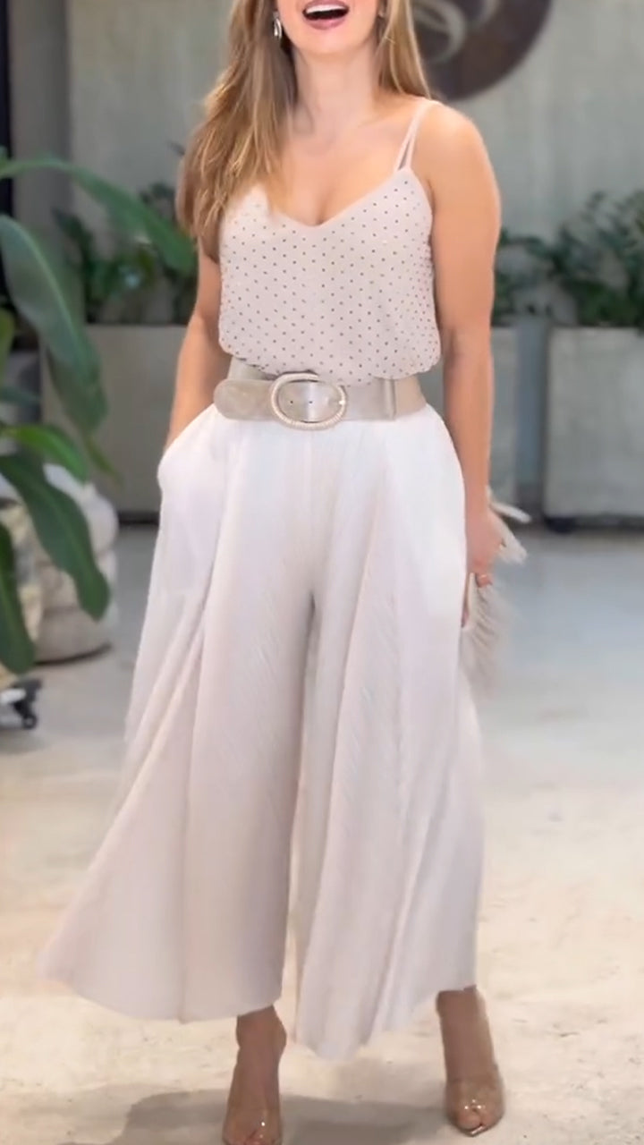 Womens Hot Diamond Suspender + Wide Leg Pants