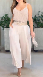 Womens Hot Diamond Suspender + Wide Leg Pants