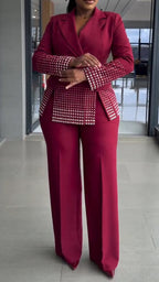 Women Collar Hot Diamond Jacket + Pants Temperament Commuting Set