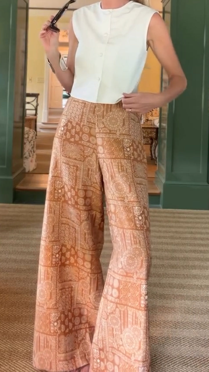 Womens Printed Casual Wide Leg Pants