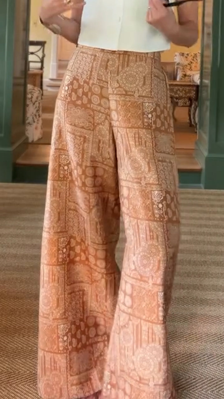 Womens Printed Casual Wide Leg Pants