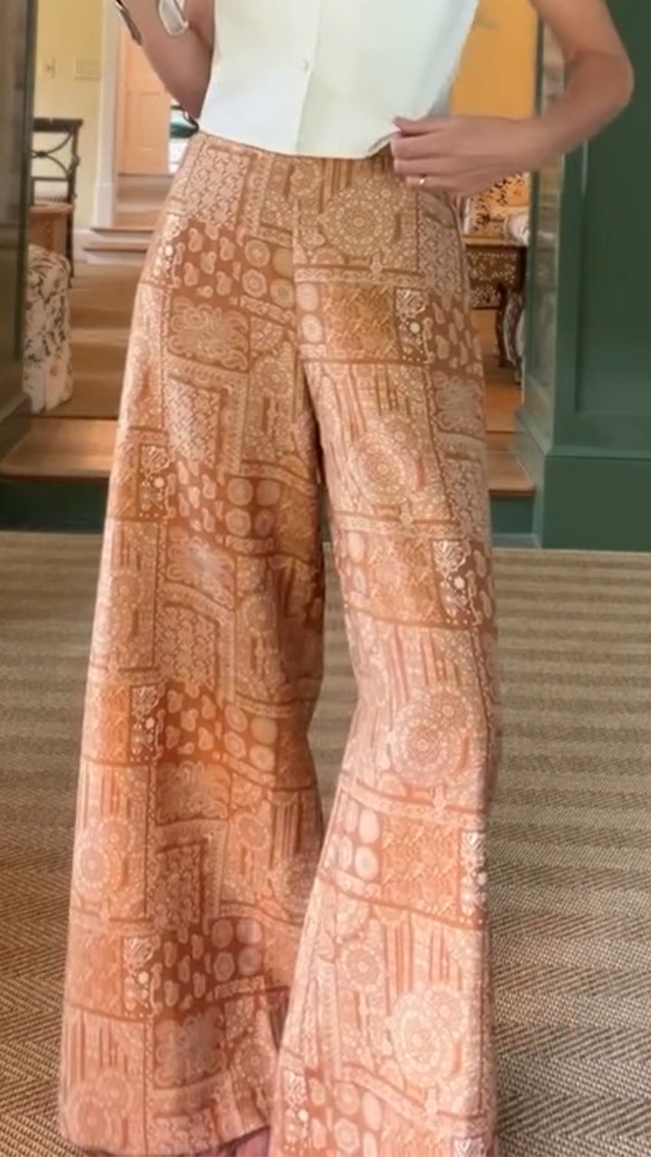 Womens Printed Casual Wide Leg Pants