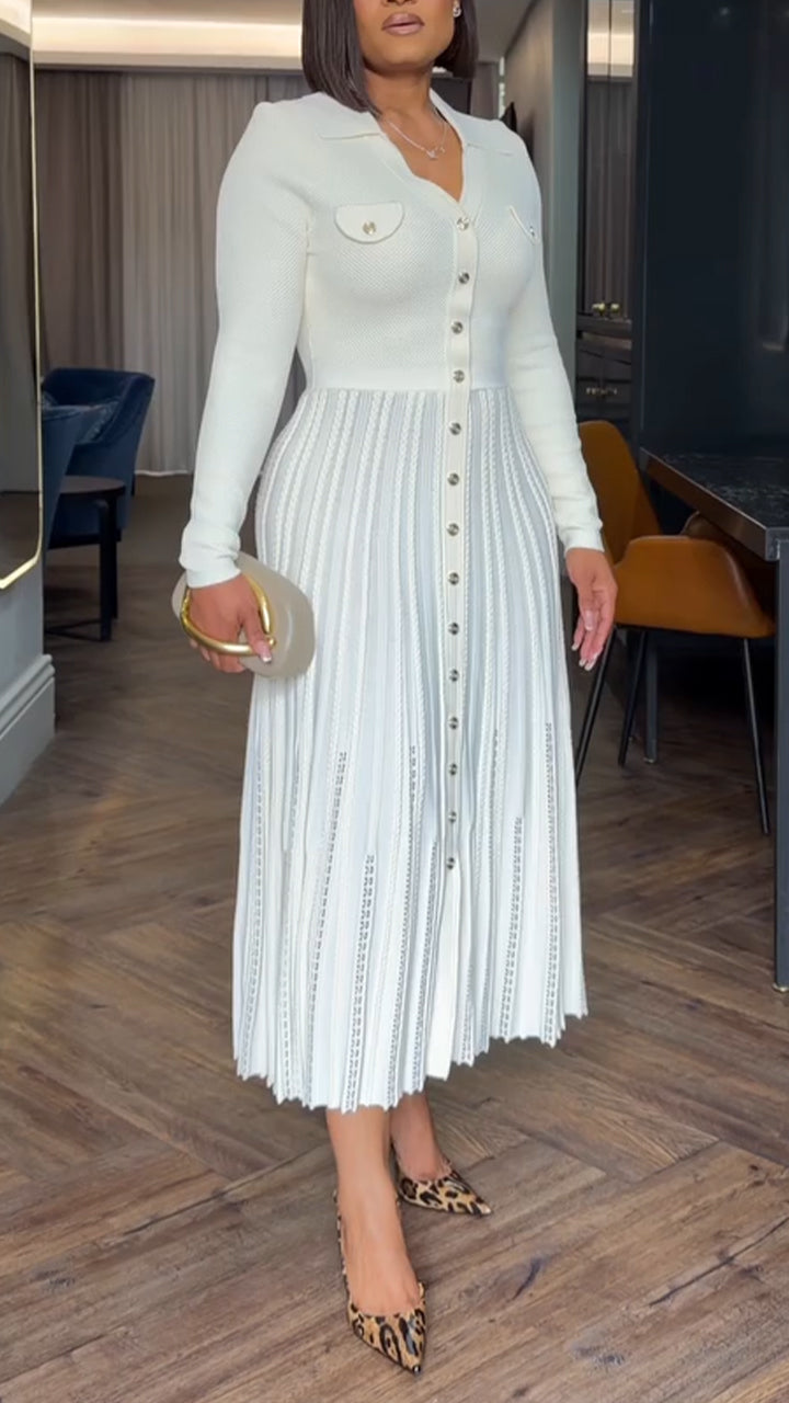 Women Collar Patchwork Buckle Elegant Casual Dress