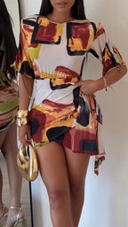Women Round Neck Patchwork Printed Casual Dress