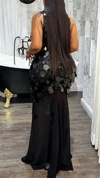 Women Neck Hanging Patchwork Sequin Elegant Temperament Dinner Party Style Dress