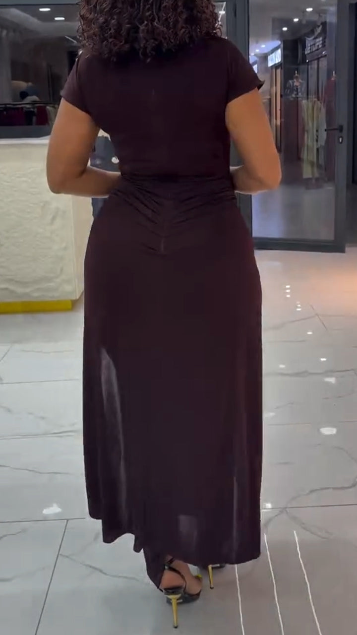 Women Round Neck Patchwork Waist Cinching Elegant Temperament Dress