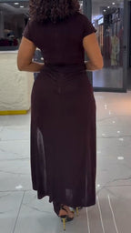 Women Round Neck Patchwork Waist Cinching Elegant Temperament Dress