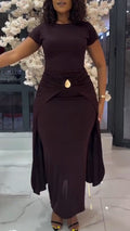 Women Round Neck Patchwork Waist Cinching Elegant Temperament Dress