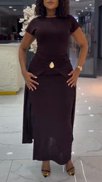 Women Round Neck Patchwork Waist Cinching Elegant Temperament Dress