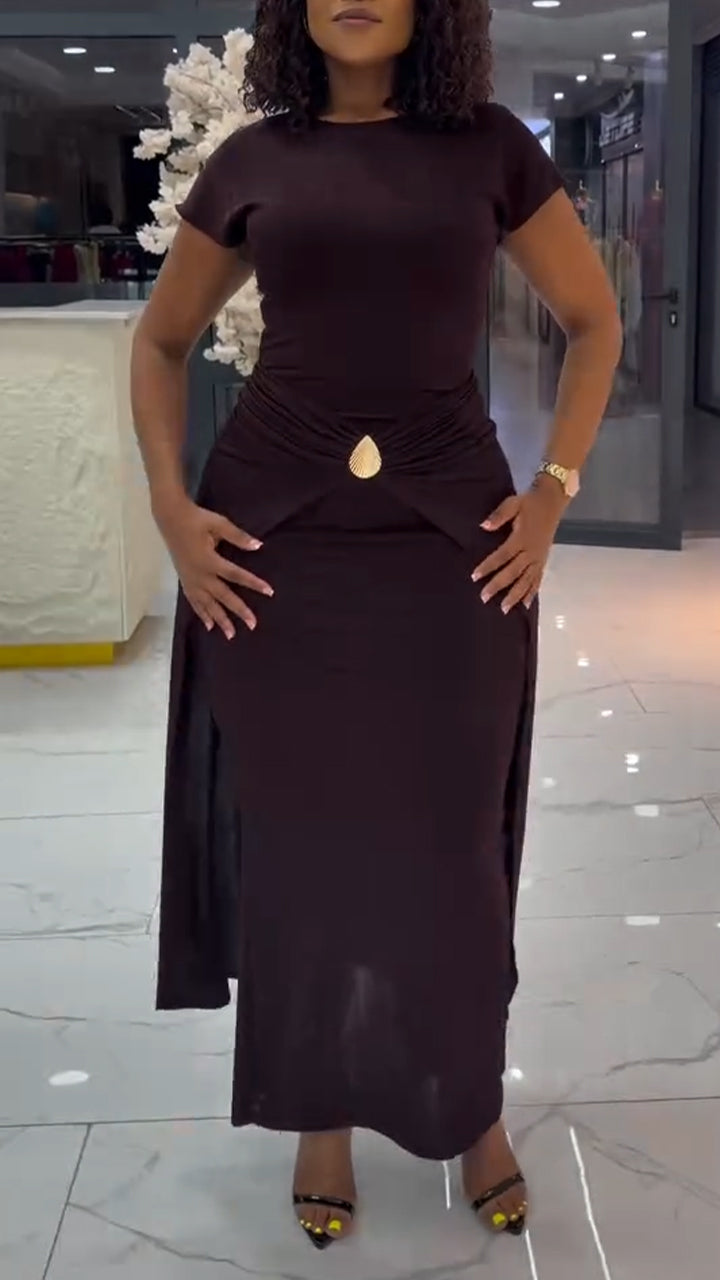 Women Round Neck Patchwork Waist Cinching Elegant Temperament Dress
