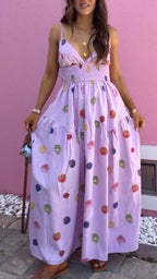 Women Spaghetti Strap Patchwork Printed Casual Dress