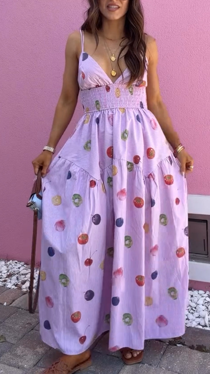 Women Spaghetti Strap Patchwork Printed Casual Dress