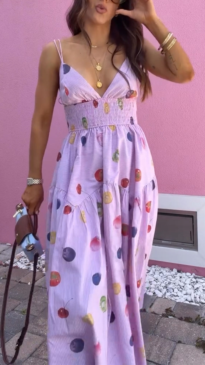 Women Spaghetti Strap Patchwork Printed Casual Dress