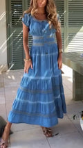 Women U-neck Waist Cinching and Splicing Elegant Casual Dress