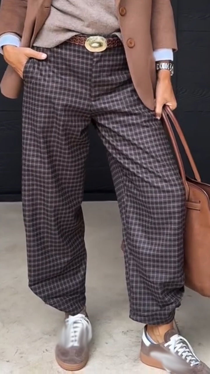 Women Temperament Commuting Collar Blazer+ Plaid Pants