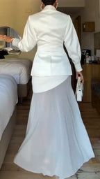 Women Collar Blazer + Patchwork Skirt Elegant Temperament Set