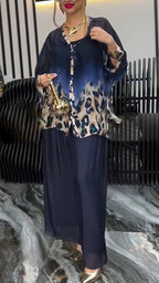 Women V-neck Printed Blend Top + Pants Casual Suit