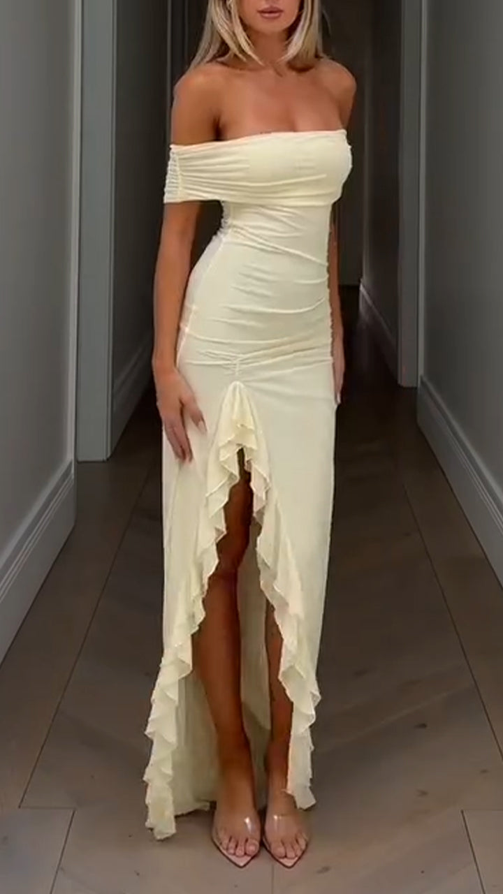 Women One-piece Collar Patchwork Slit Solid Color Elegant Temperament Dress