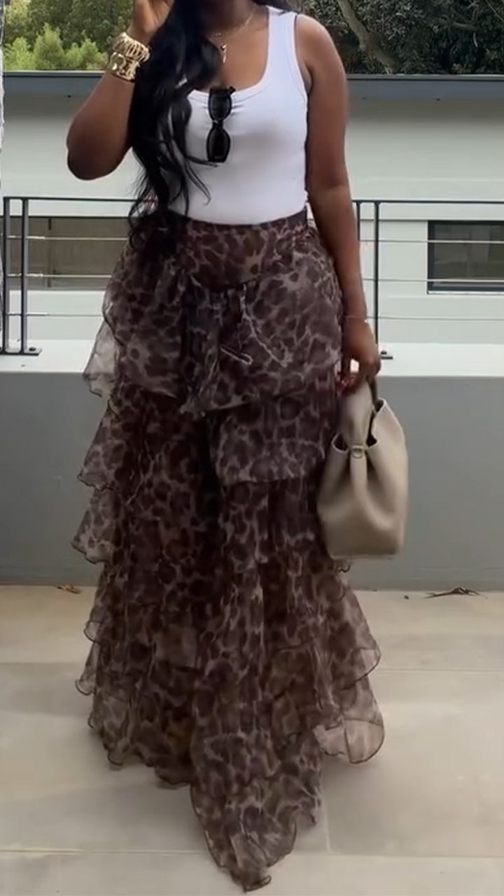 Women Printed Patchwork Elegant Casual Skirt