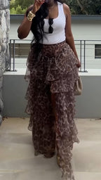 Women Printed Patchwork Elegant Casual Skirt