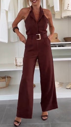 Women Collarless Sleeveless Waist Cinching Temperament Commuter Jumpsuit