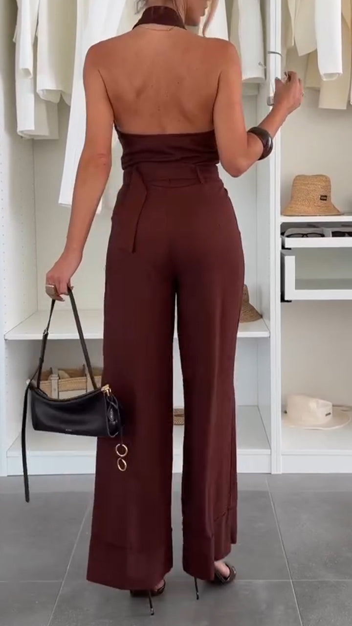 Women Collarless Sleeveless Waist Cinching Temperament Commuter Jumpsuit