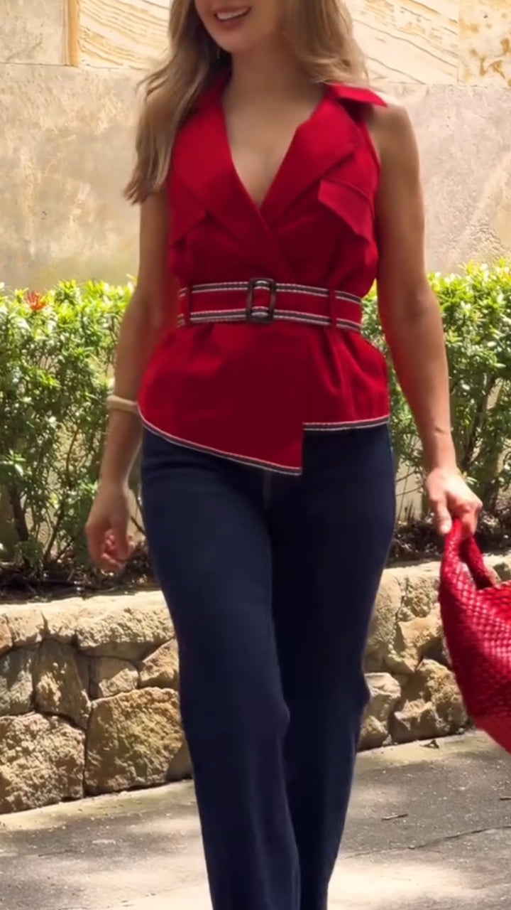 Women Collar Sleeveless Irregular Temperament Casual Top
