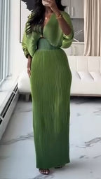 Womens Deep V-neck Waist Cinching Splicing and Elegant Temperament Dress