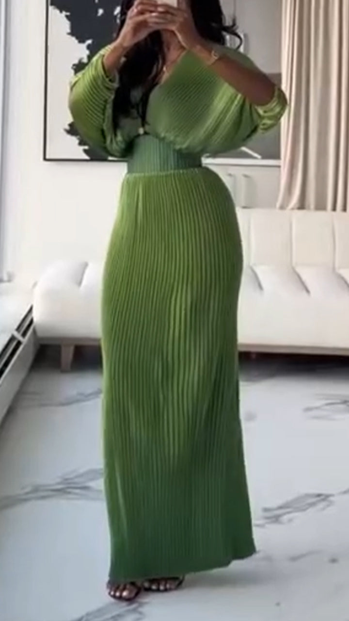 Womens Deep V-neck Waist Cinching Splicing and Elegant Temperament Dress
