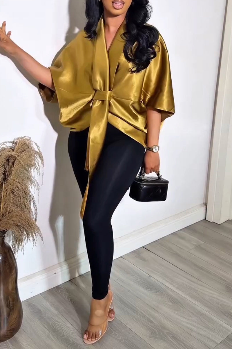 Women's Elegant Satin Batwing Fringe Top