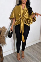 Women's Elegant Satin Batwing Fringe Top