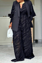 Women Formal V-neck Sleeveless Textured Jumpsuit or Lapel Patchwork Jacket